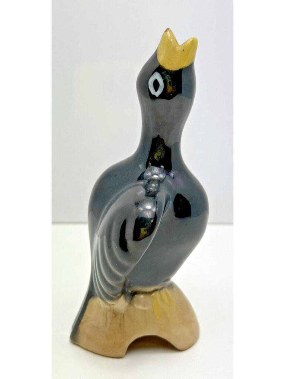 Vtg 50s 60s Black Pie Steam Bird Cottagecore Decor Hand Painted 5"H Small Chip